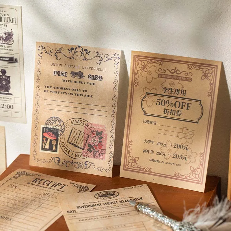36sheets/book Light Retro Simulation Ticket Material Decorative Paper DIY Handmade Material Scrapbook Collage Decorative Crafts 3