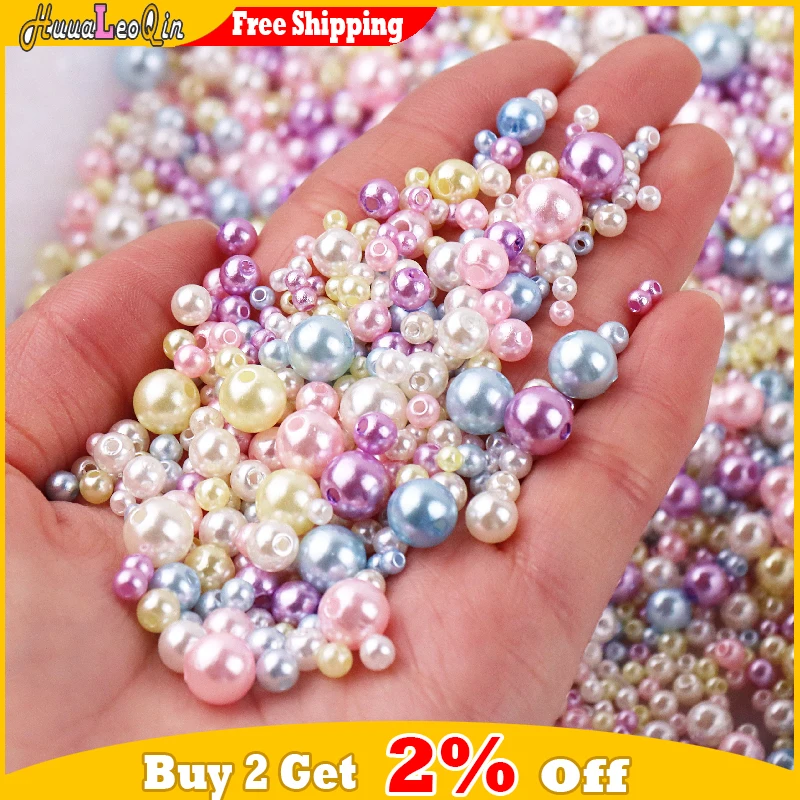 75pcs Mix 3-8mm Colorful ABS Imitation Pearls Round Beads Holes Needlework Jewelry Making DIY Charms Handmade Bracelet