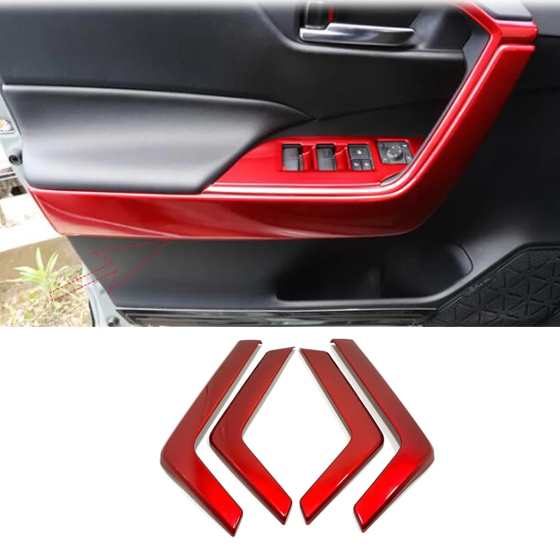 도요타 RAV4 2019 2020-2023 2024 ABS 레드 컬러 자동차 인테리어 액세서리 콘솔 기어 시프트 패널 윈도우 스위치 커버 트림
