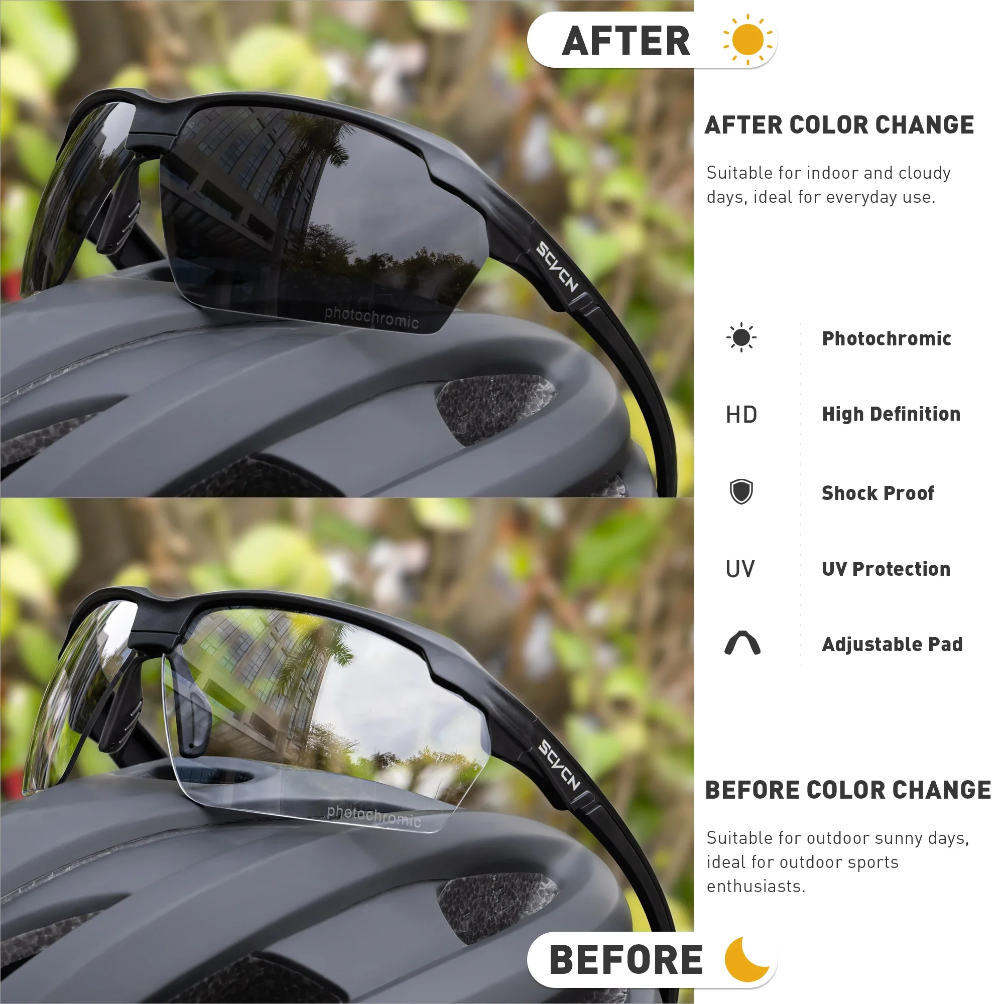 SCVCN Photochromic Sunglasses Cycling Glasses UV400 Outdoor Sports Running Men's Road MTB Bicycle Goggles Women Bike Eyewear