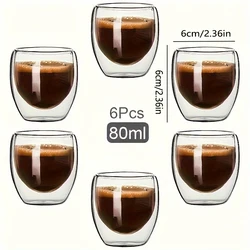 Set of 6 Clear Double Wall Insulated Glass Mugs - 2.7oz for Espresso, Coffee, Tea, and More (Style1)