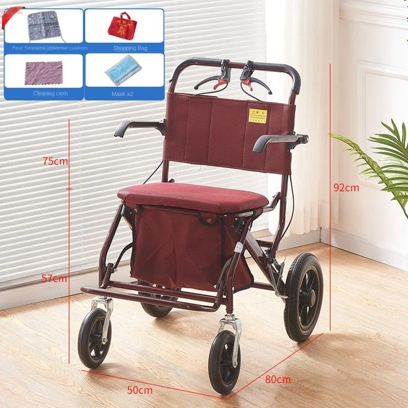 four-wheeled portable folding scooter for elderly can push and sit in the shopping cart of household grocery cart walking stick