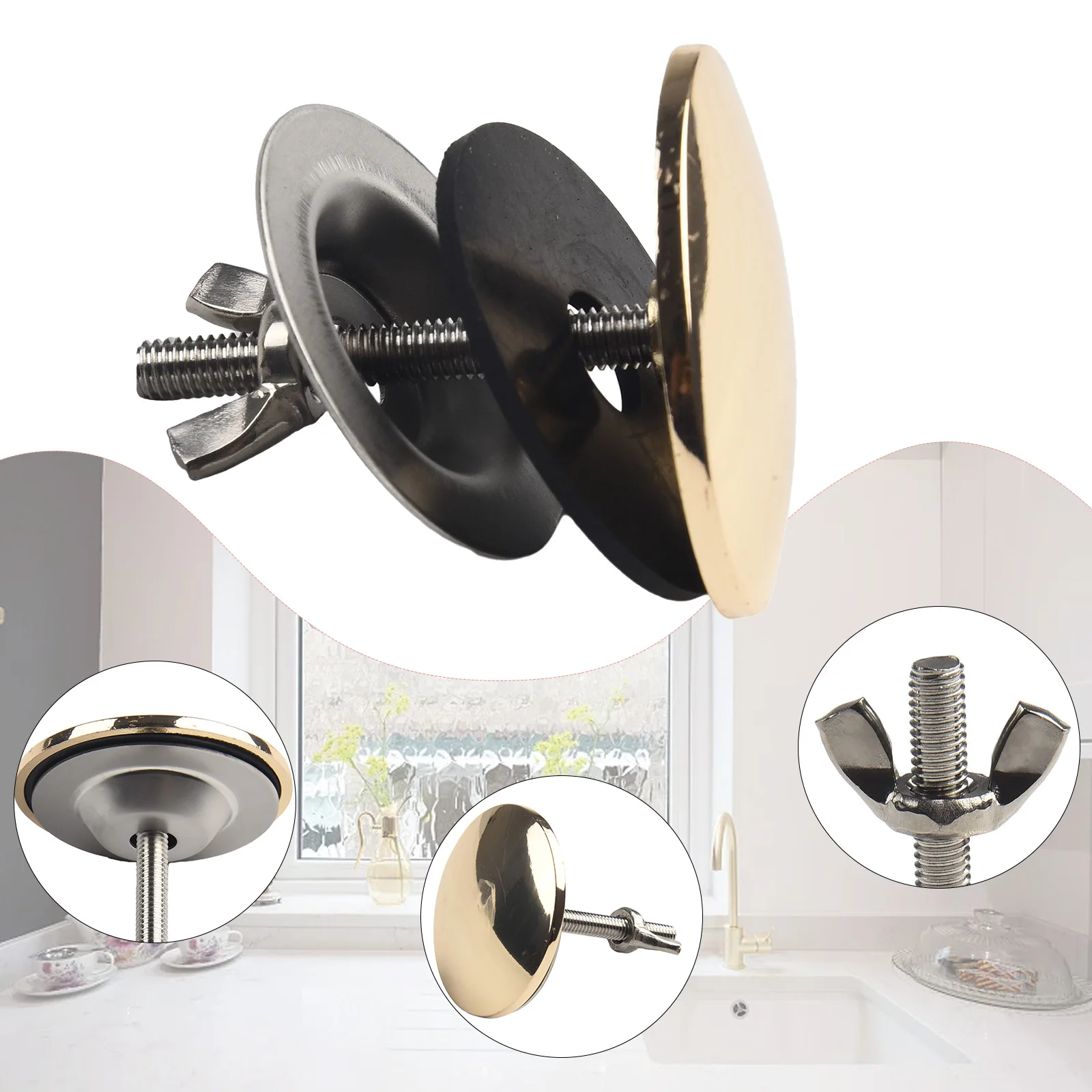 12-49mm Stainless Steel Sink Decorative Sink Cover, Marble Hole Cover, Three-hole Ceramic Hole Home Bathroom Accessories