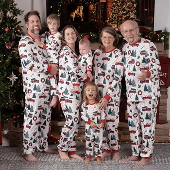 Family Matching Christmas Pajamas – Tree & Truck Print 1
