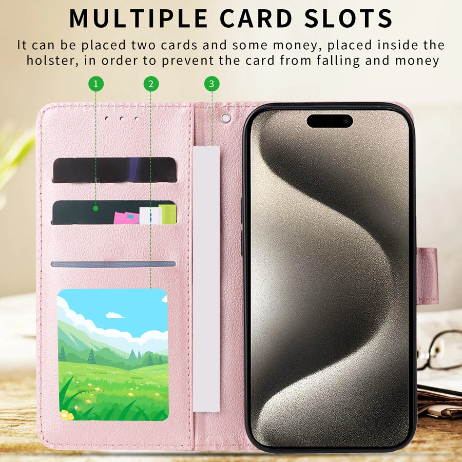 Leather Wallet Case with Card Slot, Photo Frame & Magnetic Flip Kickstand