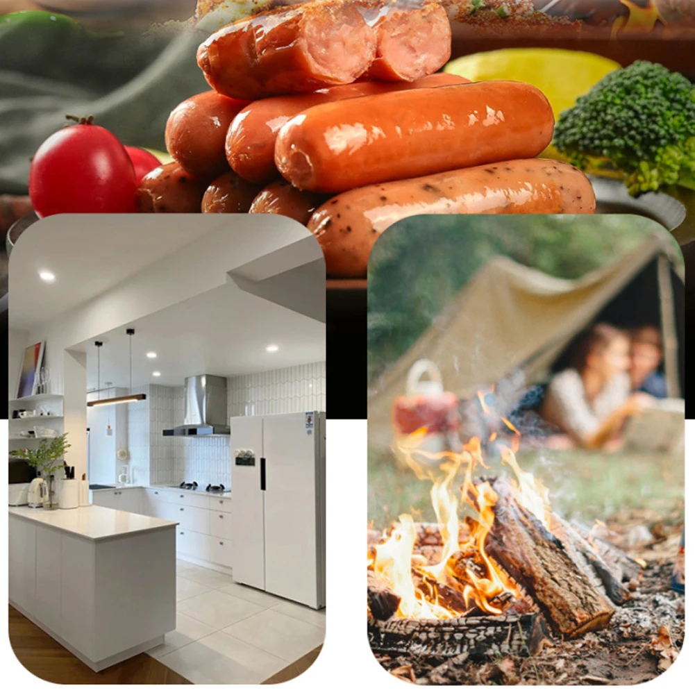 

Portable Stainles Barbecues Hot Dog Sausage Roller Rack Rack With Extra Long Wood Handle BBQ Tool Suitable For Outdoor Picnic