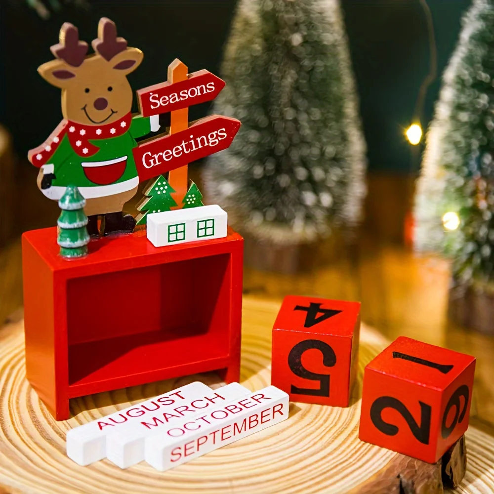 Festive Christmas Countdown Calendar Ornament with Adjustable Date for Desk and Bookshelf Display