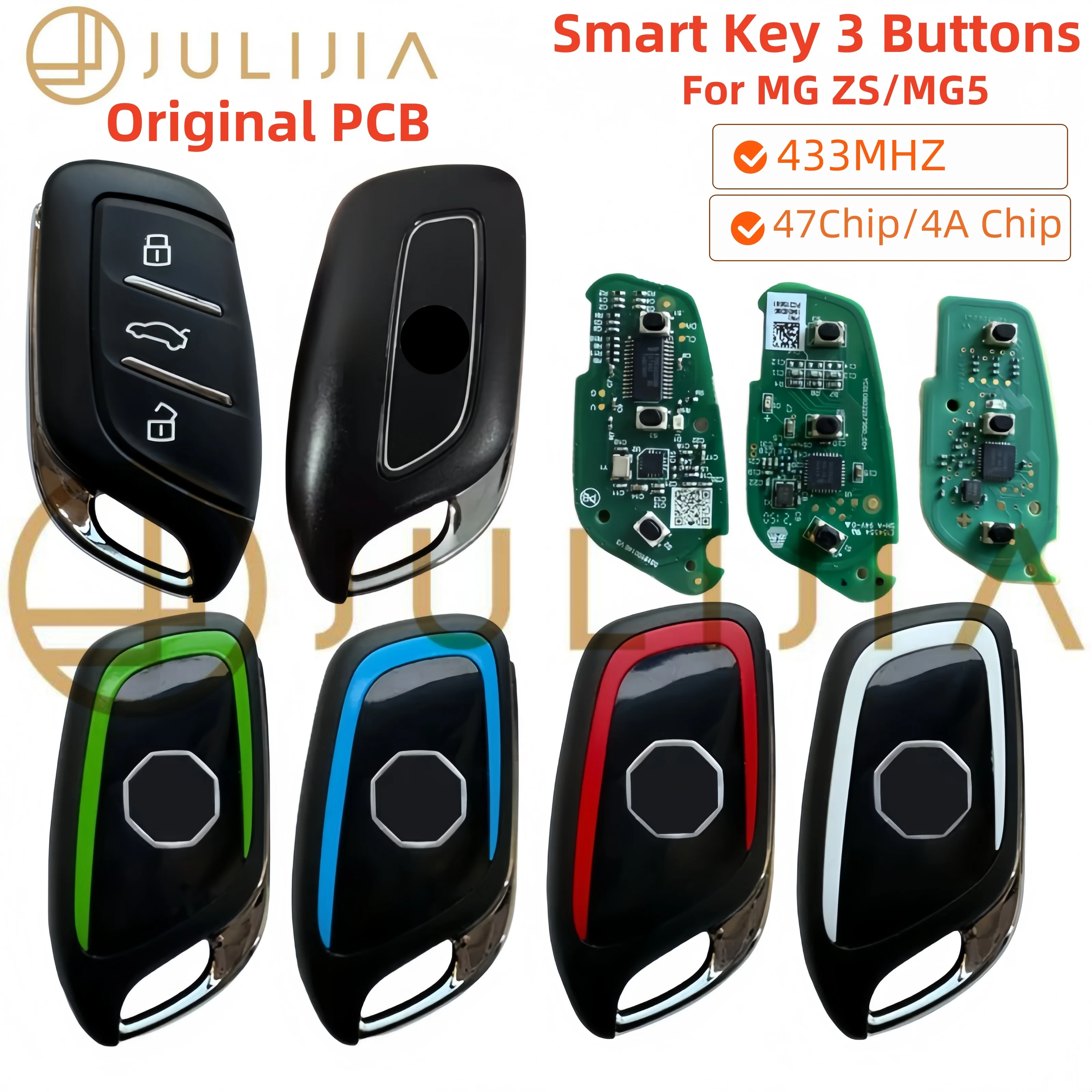 JULLIJIA Original PCB ID47 433Car Remote Control Key For MG MG6 MG5 MG4 MG ZS EV HS EHS ZX GT Roewe RX3 RX8 ERX5 RX5 I6 I5