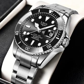 LIGE-Montre à quartz étanche pour homme, chronographe décontracté, montres-bracelets d'affaires, marque supérieure, mode de luxe 1