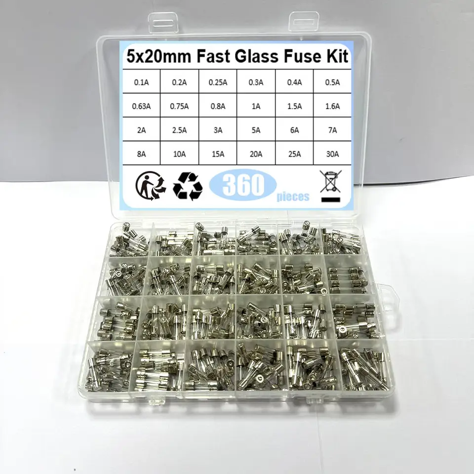 360pcs Automotive Glass Fuse Assortment Kit 250V 0.5A-25A 5x20mm 6x30mm Diameter Electrical Fuses for Cars with 24 Values image 6