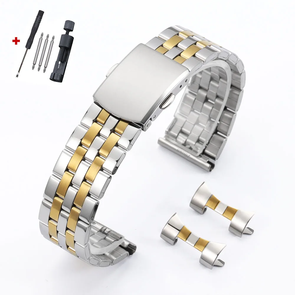 Universal Stainless Steel Metal Watch Band with Folding Buckle - Elegant Bracelet Strap