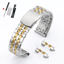 Universal Stainless Steel Metal Watch Band with Folding Buckle - Elegant Bracelet Strap - 22mm (Silver Gold)