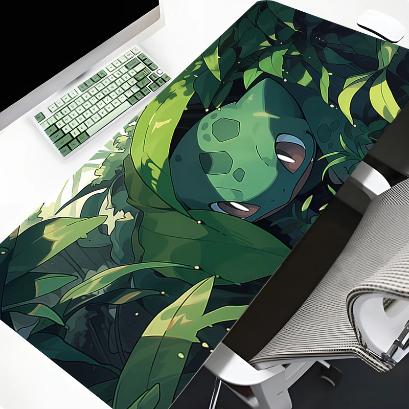 

Green Plant Table Mat Anime Laptop Mouse Pad P-Pokemons Bulbasaur Large Office Keyboard Pads XXL Cartoon Cute Mousepad for Girls