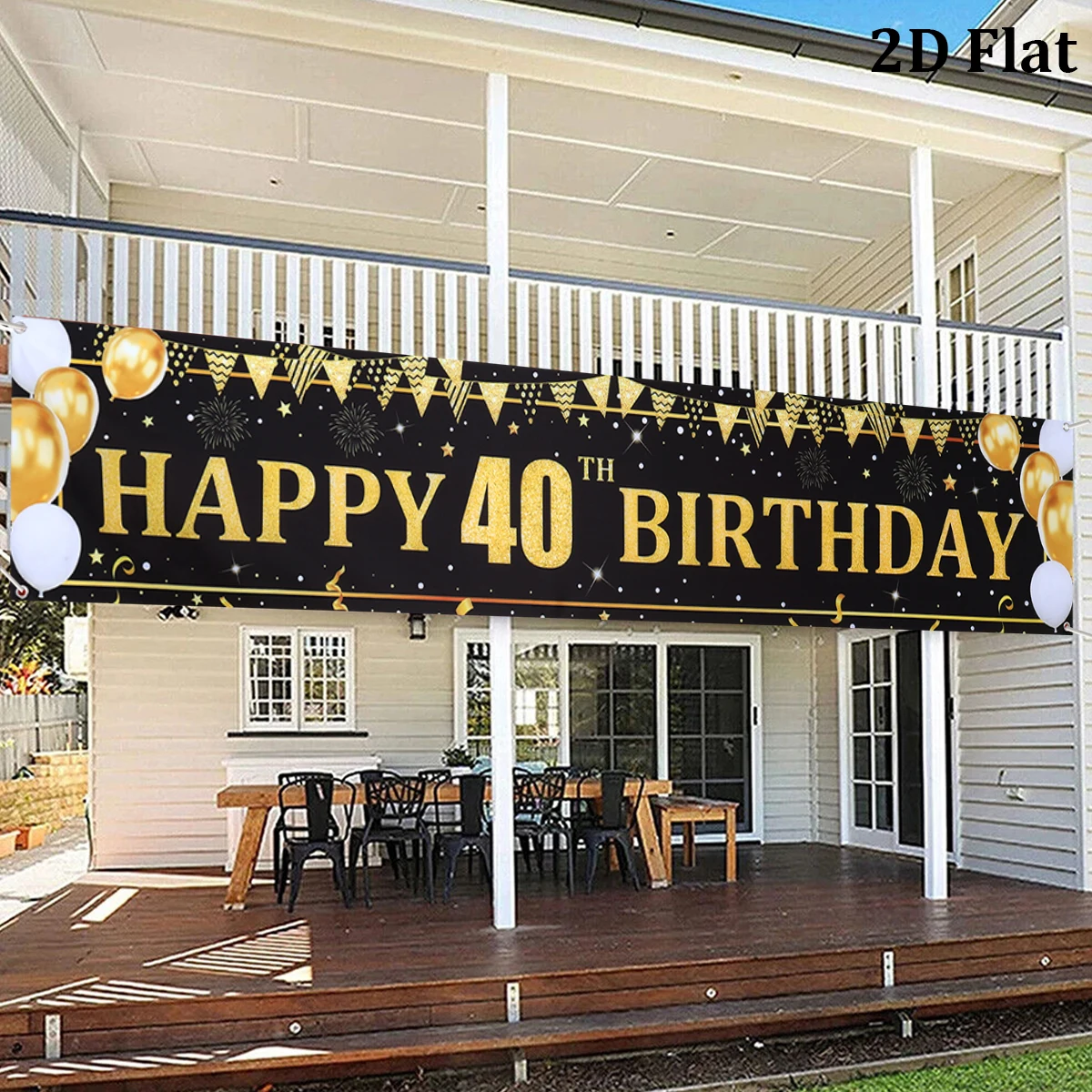 Schwarzgoldene Luftballons, Flaggen, alles Gute zum 40. 50. 60. Geburtstag, Banner, Geburtstagsparty-Dekoration, Outdoor-Gartenparty-Bannerzubehör – Detail 4