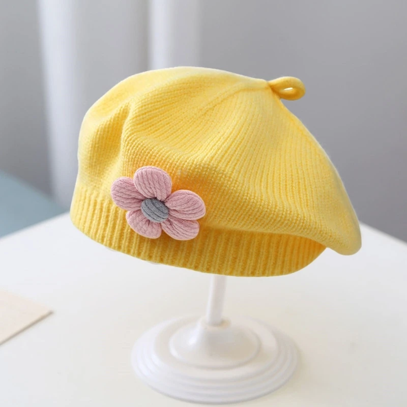 Fashionable Baby Hat Knitted Beret Soft & Breathable Warm Painter Caps Trendy Hair Accessory Headwear for Toddlers Girls 5