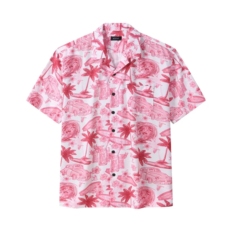 thumbnail image 1 of Camisas de verano para hombre con estampado 3D de flores trituradas, ropa de calle hawaiana de gran tamaño para playa, camisetas con solapa y botón, 1 of 5