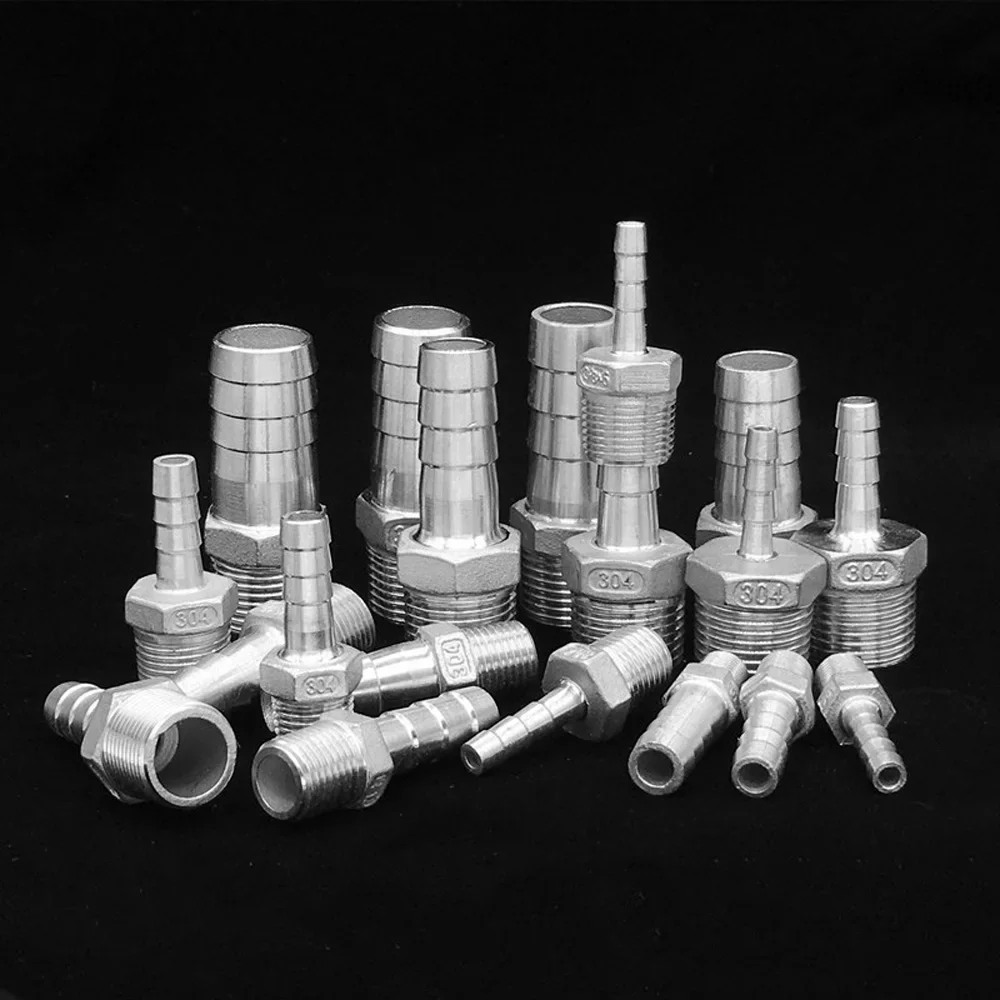 Pipe Fitting 1/8" 1/4" 3/8" 1/2" 3/4" 1" BSPT Male 6 8 10 12 13 15 16 19 20 25 32mm Hose Barb Connector 304 Stainless Steel Hosetail Coupler