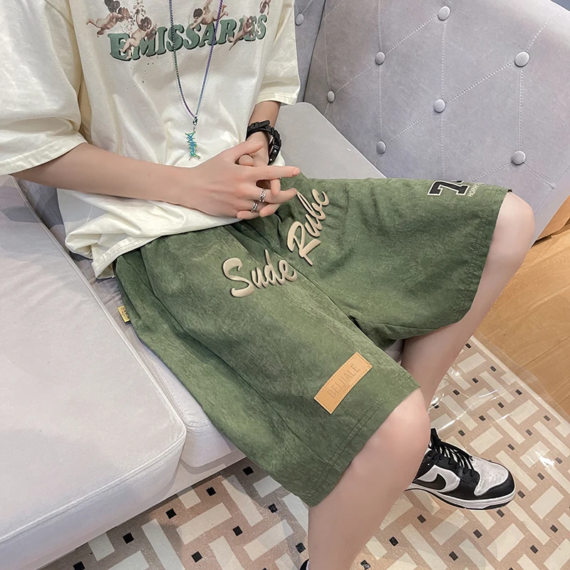Men Print Letter Design Knee Length Shorts Summer Elastic Waist Amy Green Dance Shorts Loose Hip Hop Punk Plus Size Large Shorts