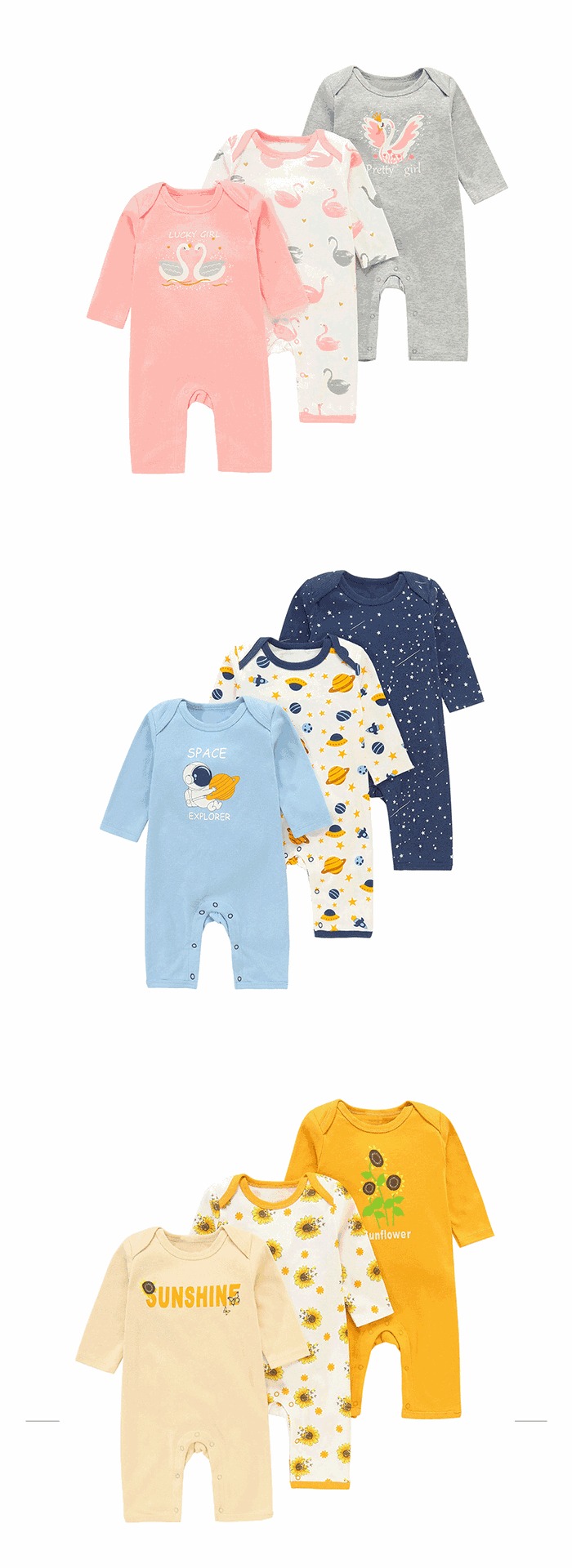 Ircomll Baby Junge Mädchen 3er-Pack Strampler Langarm Strampler Baumwolle Overalls Cartoon Streifen Polka Dot Bequeme Overalls Kleidung – Detail 7
