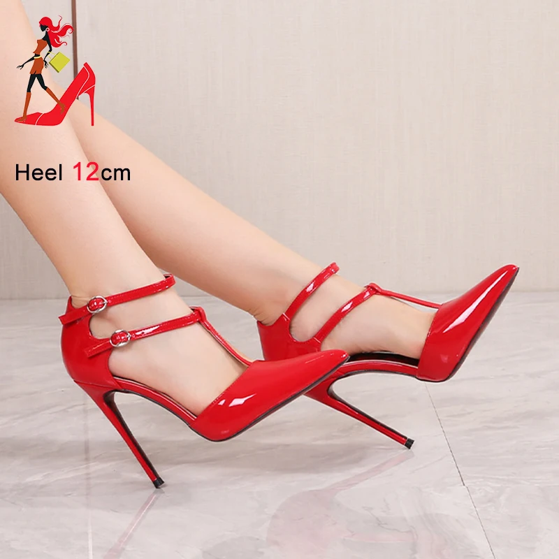 New 12CM Super High Heels Designer Ankle Strap Sandals Plus Size