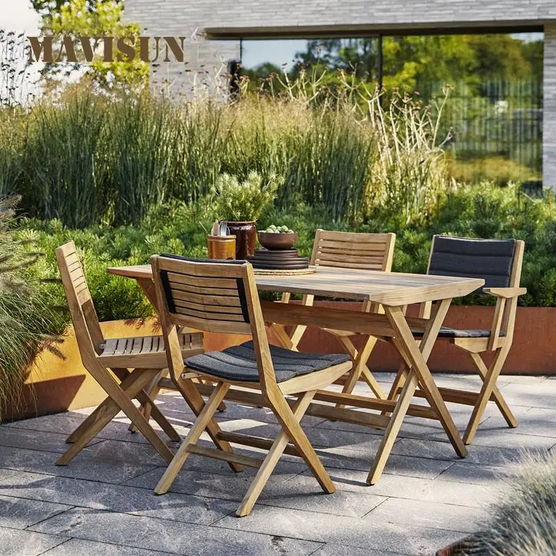 Outdoor Solid Wood Tables And Chairs Folding Teak Rain-Proof Sunscreen Outdoor Open-Air Sun Room Coffee Table Small Restaurant