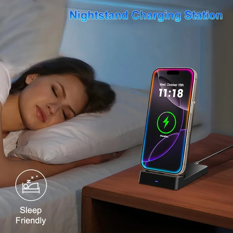 Wireless Charger Desktop Folding Phone Holder Stand For iPhone 16 15 14 13 12 Pro Max Samsung S24 Xiaomi Fast Charging Station