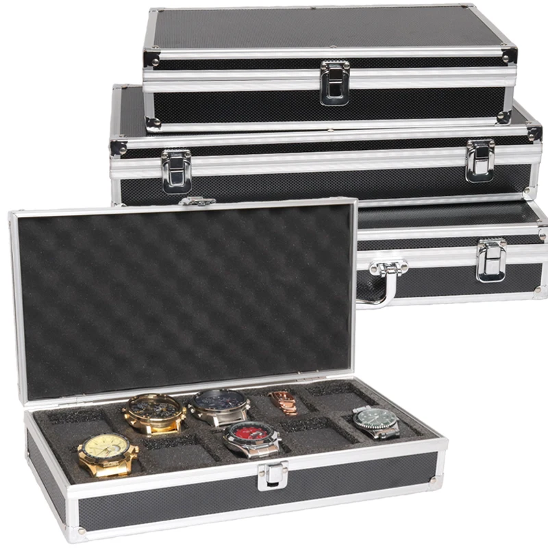 Large Capacity Aluminum Watch Organizer Box – 10/12/18 Slot Black Alloy Collection Case... - SKU WOB02216 - UGI Packaging