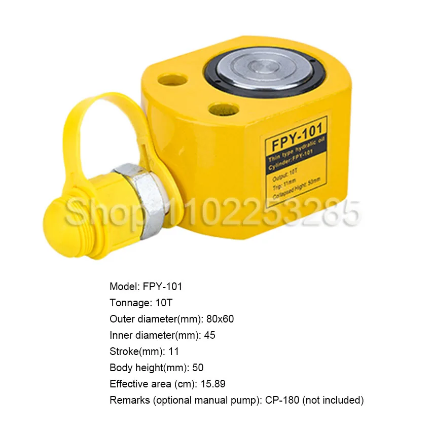 FPY-101 10T Ultra-thin Portable Hydraulic Lifting Jack Split Hydraulic Booster Hydrocylinder Stroke 11mm Manual Vertical