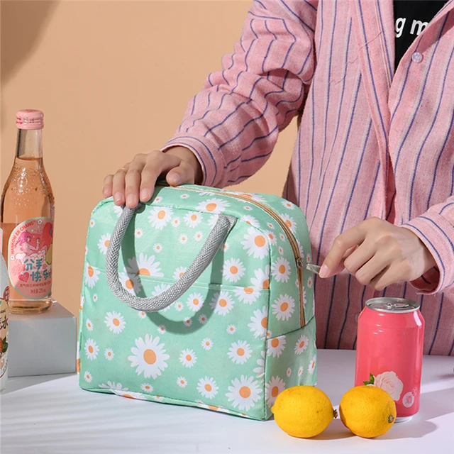 Floral Pattern Lunch Box Bag, Portable Nylon Handbag, Women's Zipper  Storage Bag For Travel Picnic, Work, School