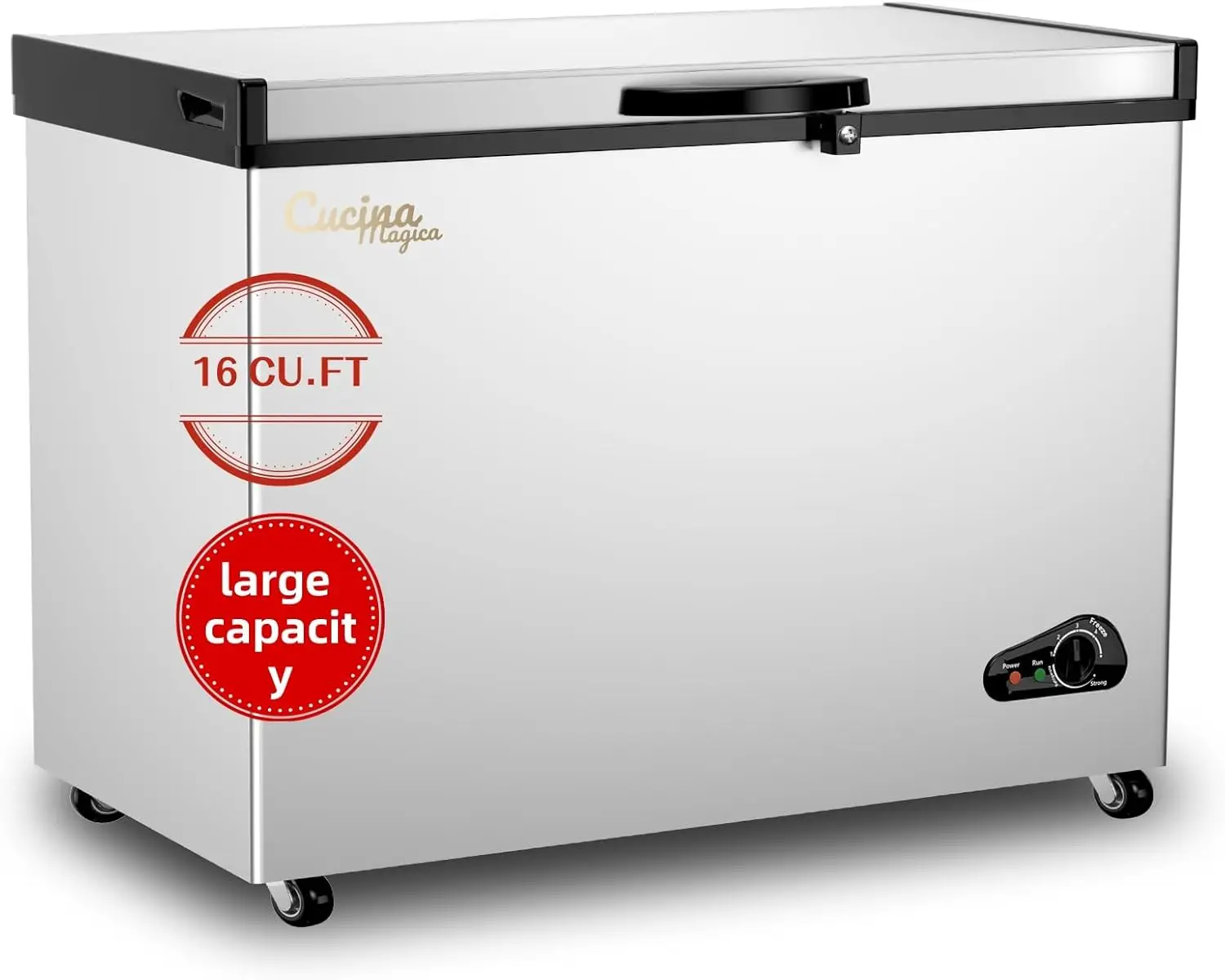 Chest Freezer 16 Cu.ft Large Deep Freezer Removable Basket Adjustable Thermostat Top Open Door Quiet Energy