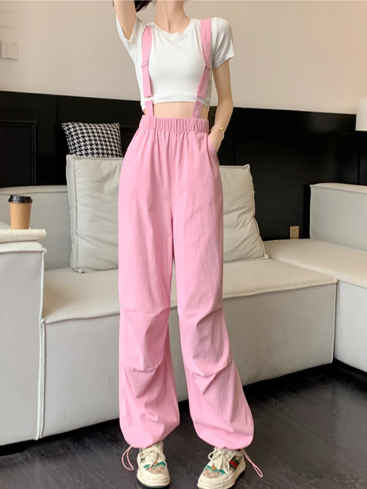 

Sweet Detachable Wide Leg Overalls Women's Summer Korean Fashion Straight Jumpsuit Female Casual Y2k Black Pants Streetwear New