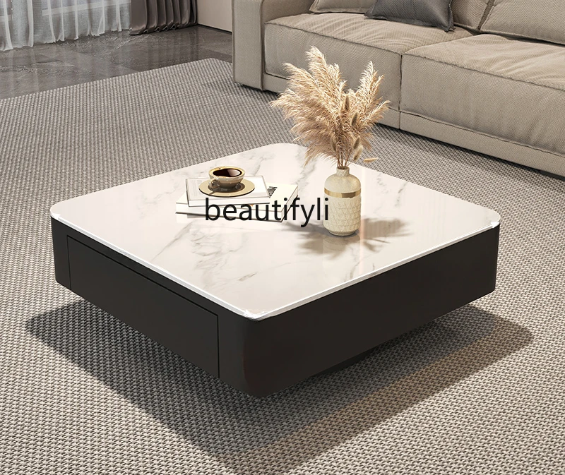 

Modern Simple and Light Luxury Style Stone Plate Coffee Table Small Apartment Living Room Home Tawny Glass Tea Table Advanced