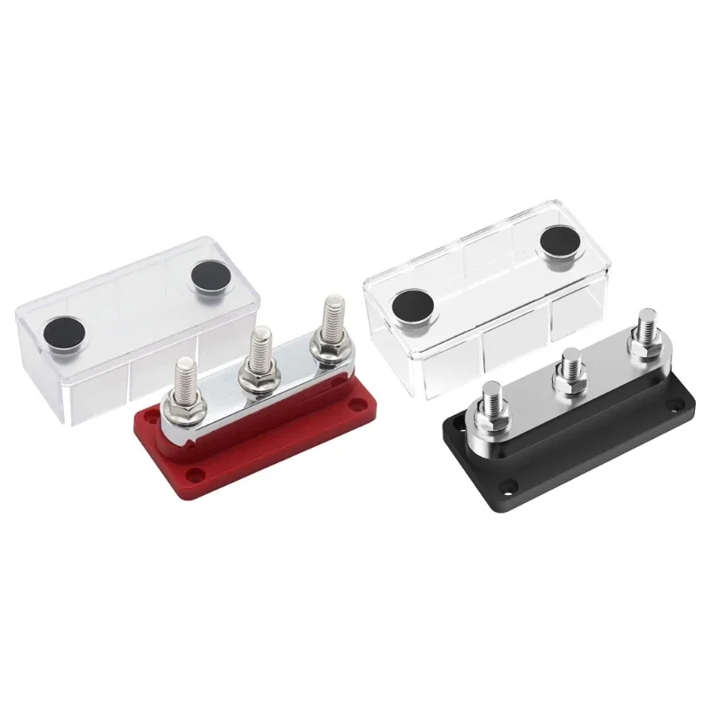 TsoLay 600A Bus Bar 4-Stud (3/8 Pouces) M10 High Current Copper Busbar Terminal Block Marine DC 12V 24V 48V Avec Cover(Rouge
