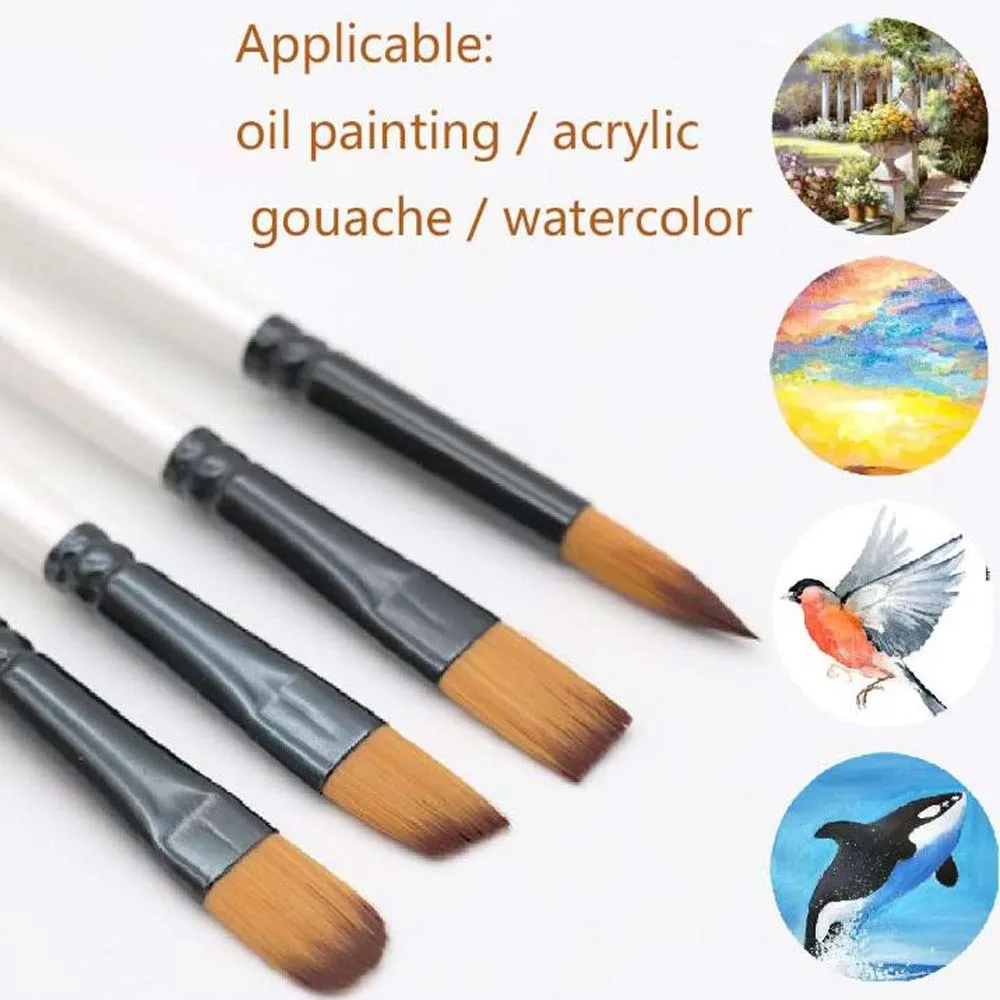 6PCS Wood Oil Paint Brushes Acrylic Paint Brush Flexible Bristles Comfortable to Hold Suitable for Painting Graffiti Art Creation
