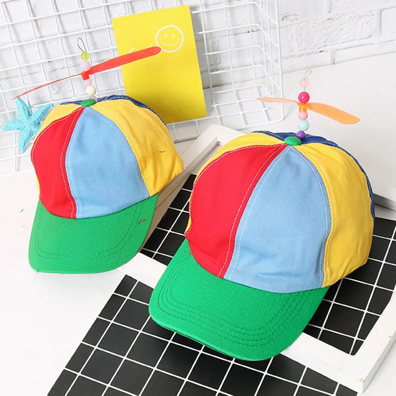 

New Fashion Cute interest Gift Propeller Cap Hat Helicopter Rainbow Tweedle Dee Dum Pride Fancy Dress Supplies -MX8