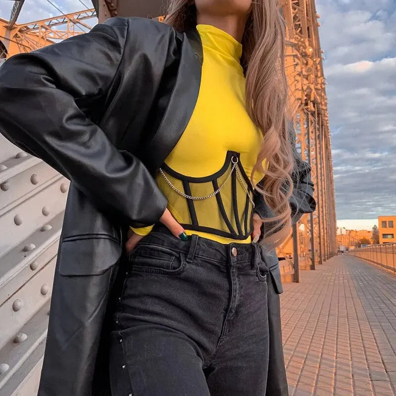 Espartilho Corset Transparente Preto