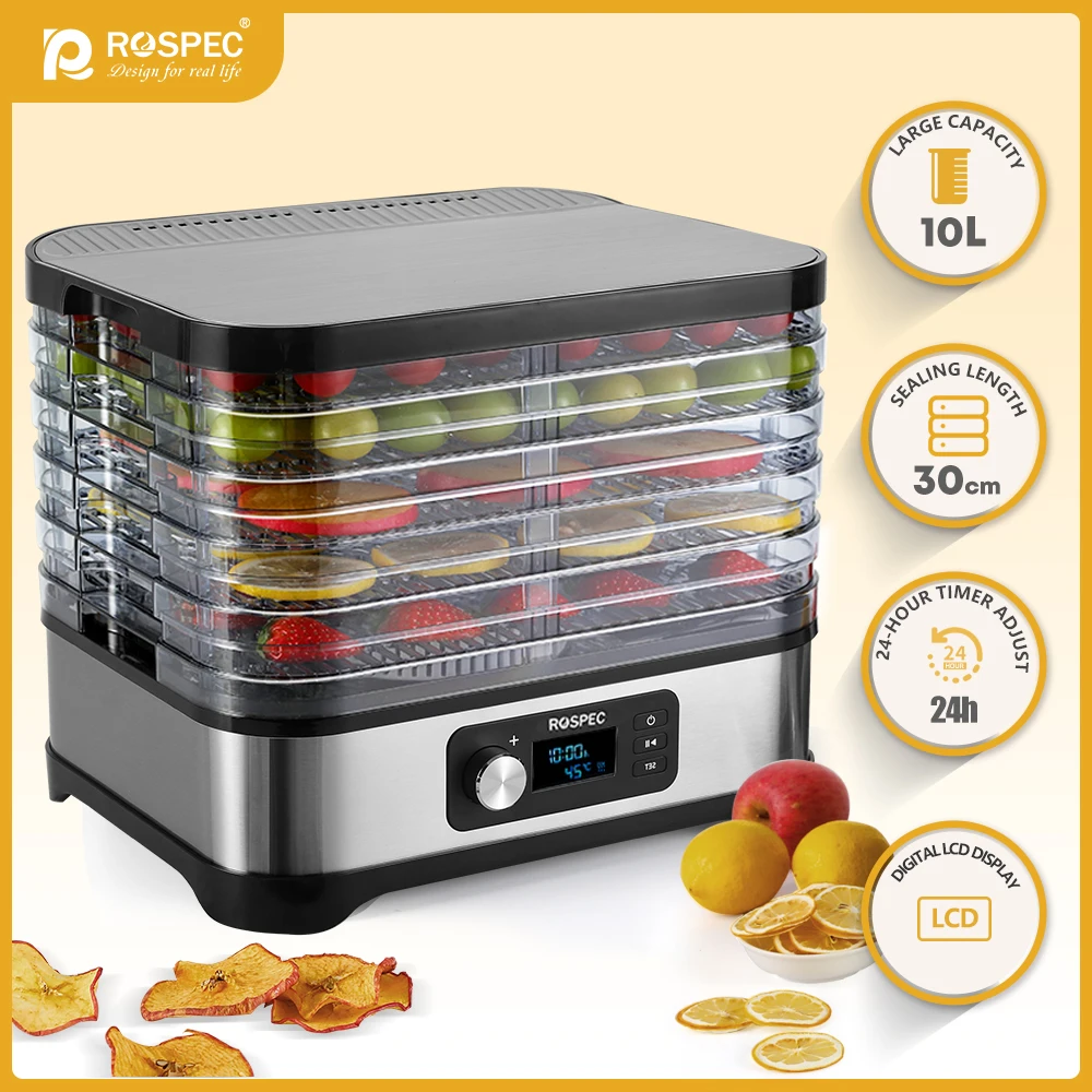 Rospec Bpa Gratis 5 Trays Voedsel Processor Voedsel Dehydrator Rvs Drogen Fruit Machine Elektrische Lucht Droger Drogen Vlees