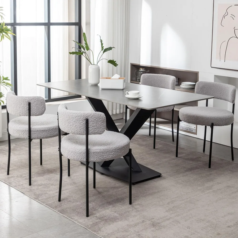 

Набор из 4 обеденных стульев, мягкие стулья с ножками из черного металла, круглый современный обеденный стул, кухня