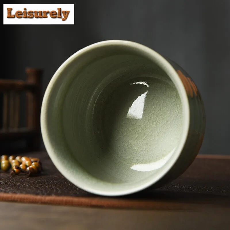 Boutique Wood-fired Porcelain Teacup Ice Cracked Glaze Coarse Meditation Cup Travel Tea Bowl Tie Guanyin Pu'er Master Cup Teaset