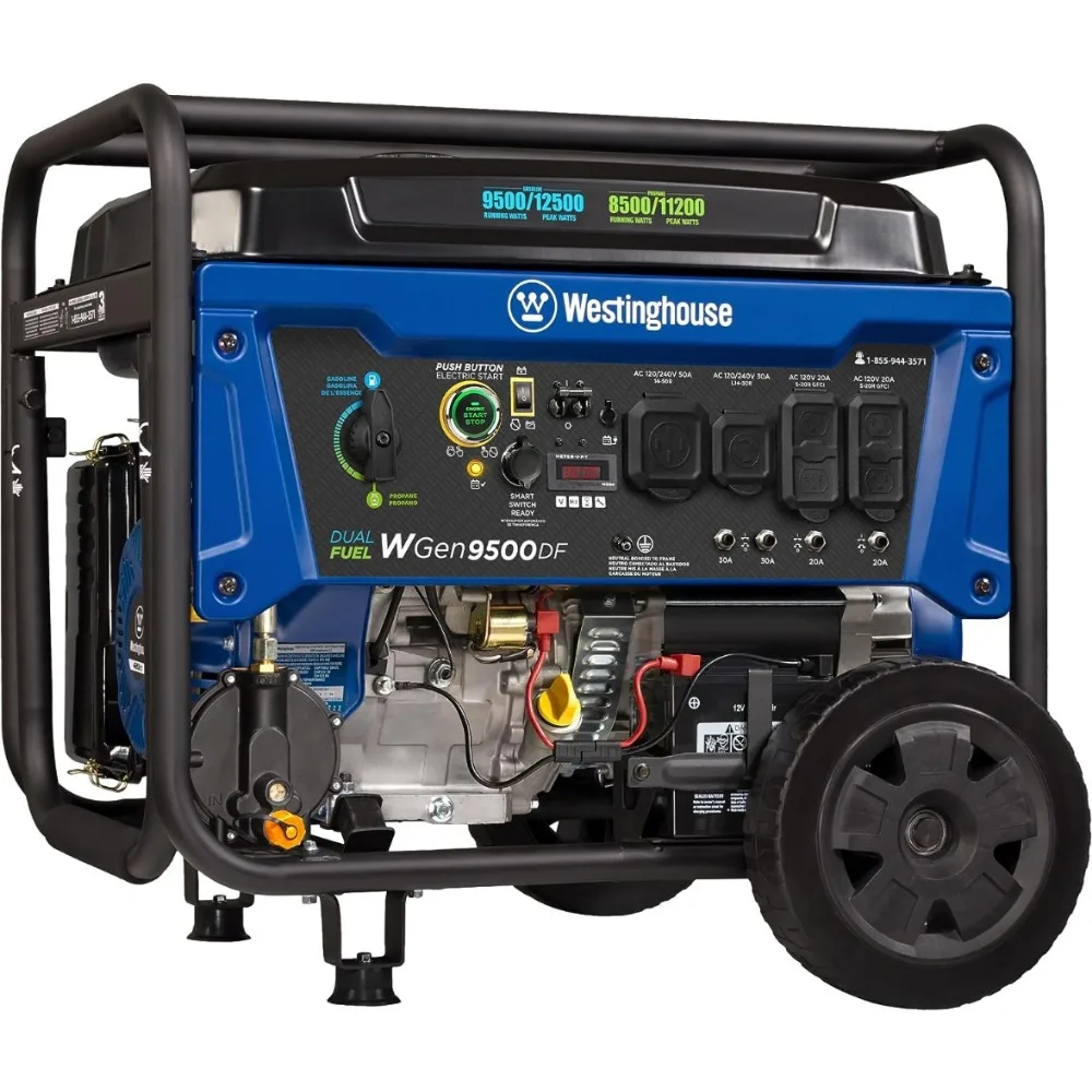 Westinghouse Outdoor Power Equipment 12500 Peak Watt Dual Fuel Home Backup Portable Generator Gas and Propane Powered Compliant