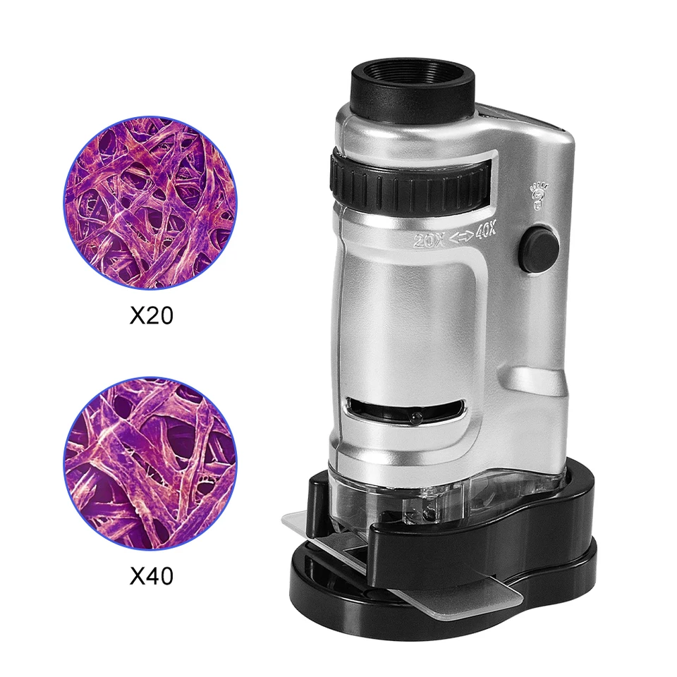 Mini microscope de poche lumineux à éclairage LED à zoom 20X-40X