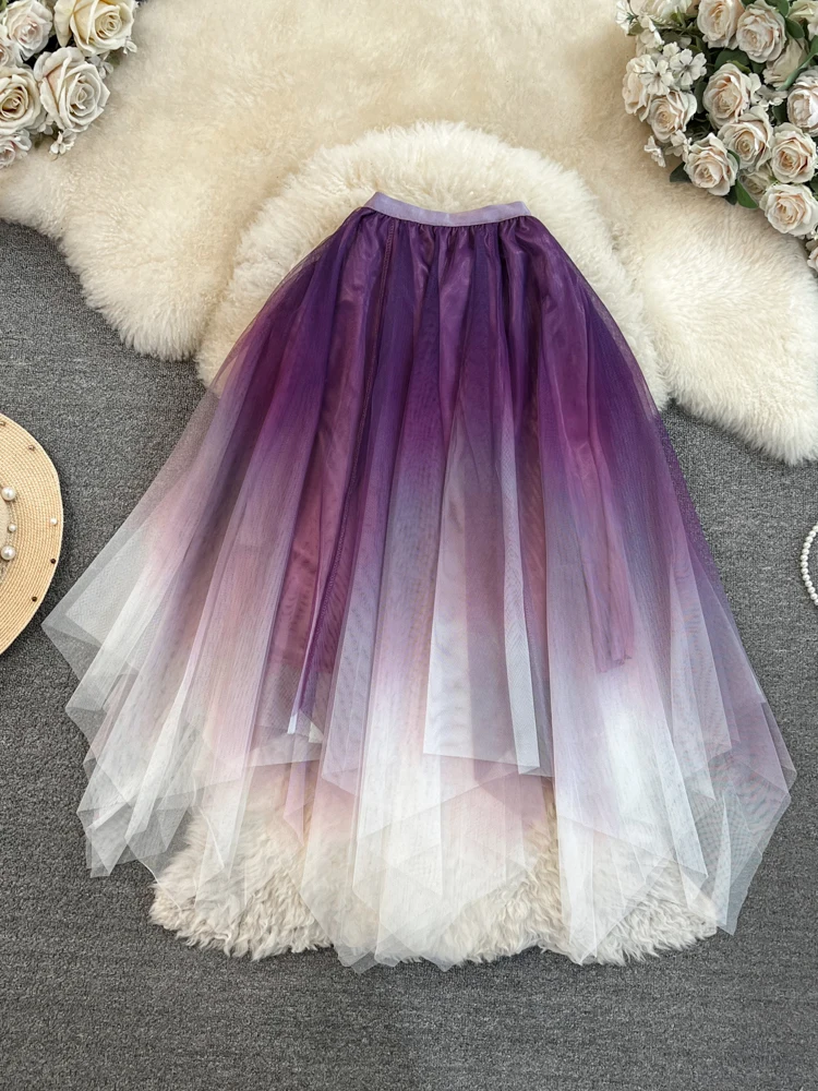 

Модная газовая трапециевидная юбка MSHARBOR градиентного цвета, эластичная кружевная сетчатая юбка с высокой талией для женщин