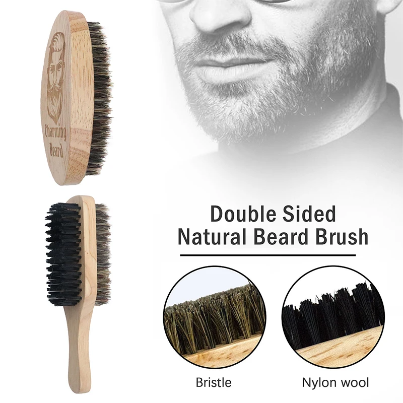 

1PC Eco Friendly Boar Bristle Men's Shaving Brush Portable Barber Double-sided Beard Brush Facial Cleaning Mustache Tools