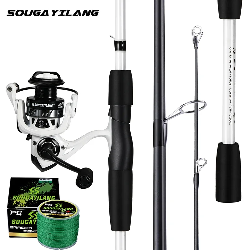 Sougayilang 1.98m White Fishing Rods Combo Portable Carbon Fiber Fishing  Rod and 1000-4000 Spinning Reel Fishing Tackle Set