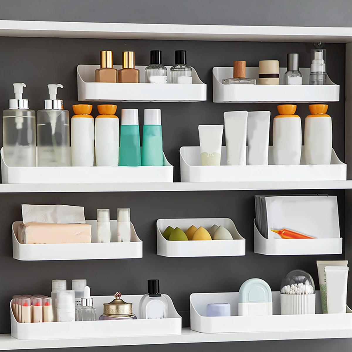 WORTHBUY Wall Mounted Mirror Cabinet Storage Box No Drilling Bathroom Shelf Multifunctional Plastic Cosmetic Organizer Box 3