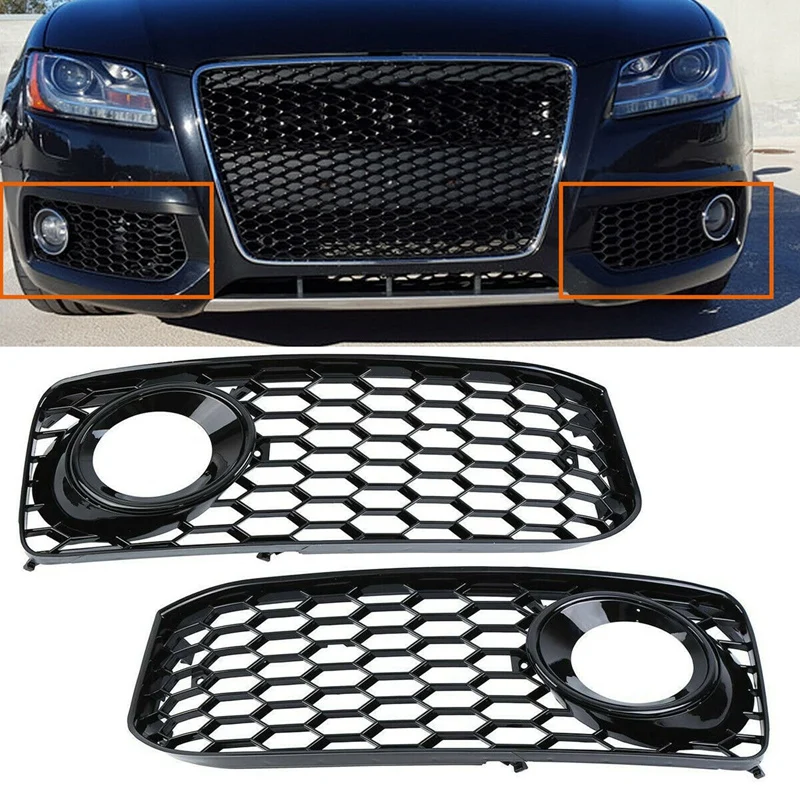 

Black Car Fog Light Lamp Grill Cover Honeycomb Hex Front Grille Grill For A5 S-Line / S5 B8 RS5 2008-2012