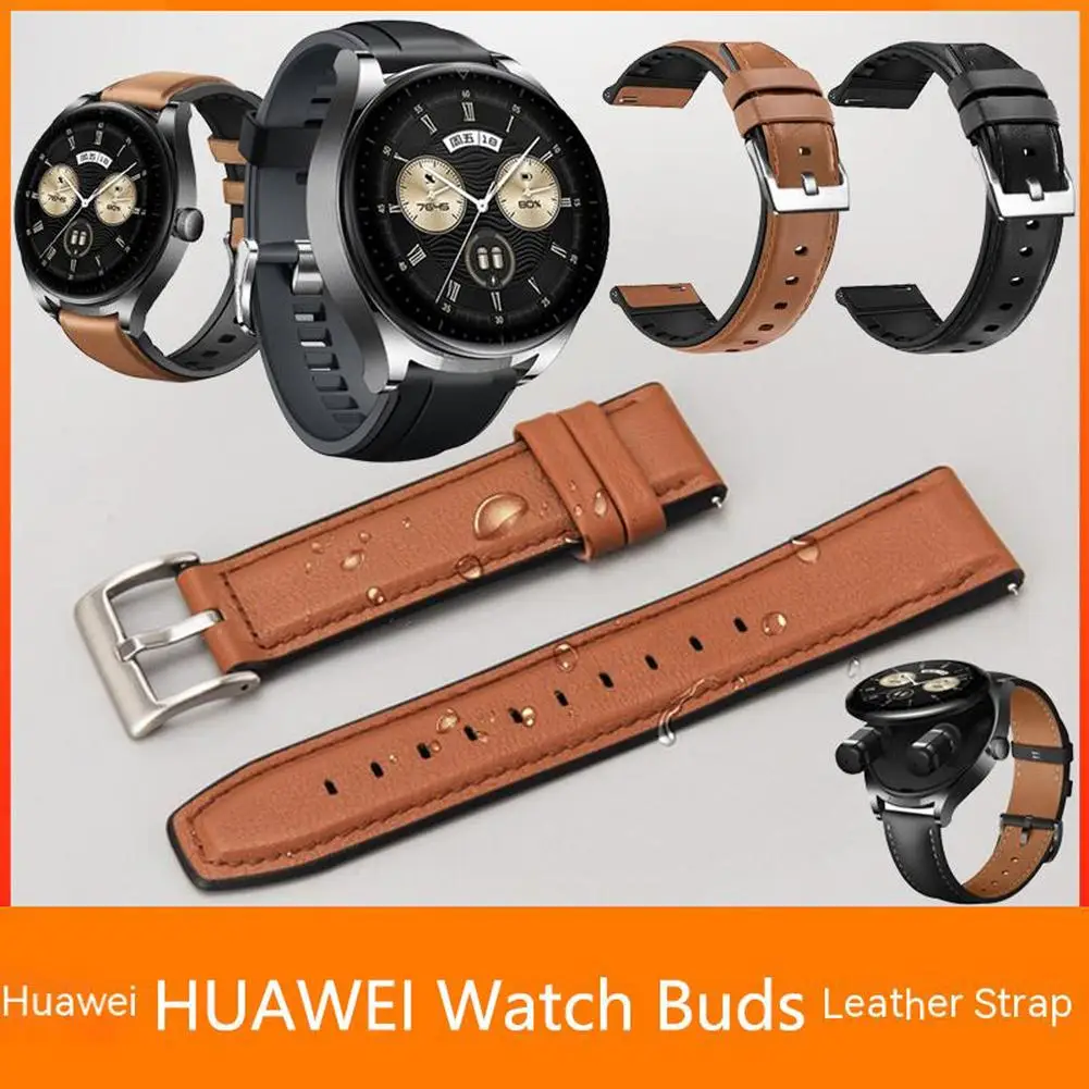 

22mm Watchband Replacement Strap Leather Silicone Double Sided Wristband Compatible For Watch Buds