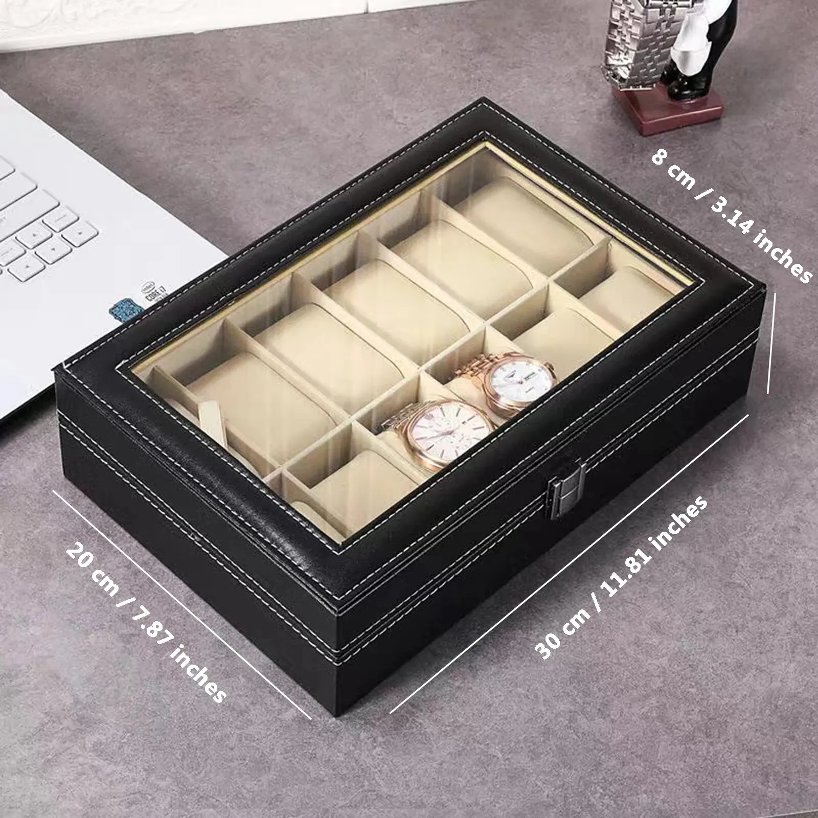 Watch storage box Watch Box 12-Slot Watch Case Large Glass Lid Removable Pillows Box Organizer Gift for Loved Ones