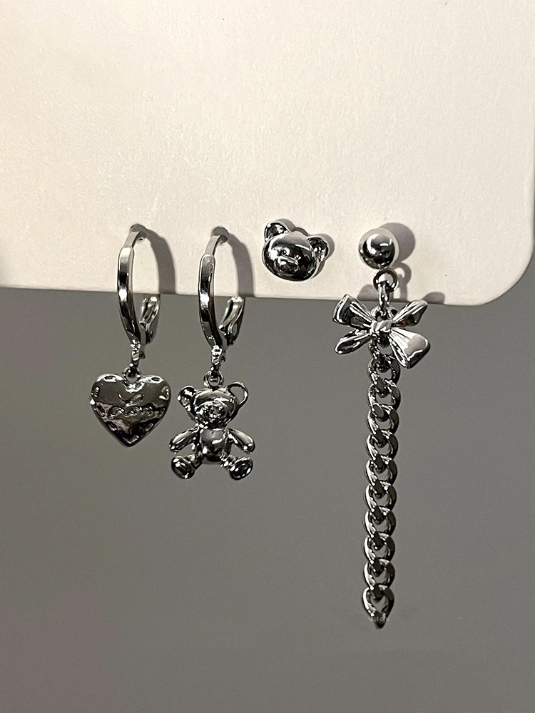 FNIO Korean Fashion Metal Love Heart Circle Drop Small Earrings for Women Trend Pendant Piercing Earrings Set Jewelry 2022