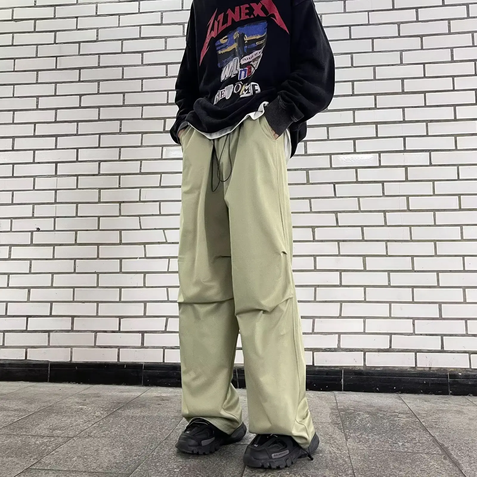 

Solid Color Wide Leg Pants Mens Oversized Casual Fashion Streetwear Vintage Male Cargo Pants Straight Loose Trousers